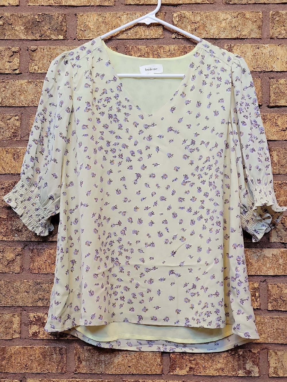 bohme Floral V-Neck Puff Sleeve Blouse Size Medium